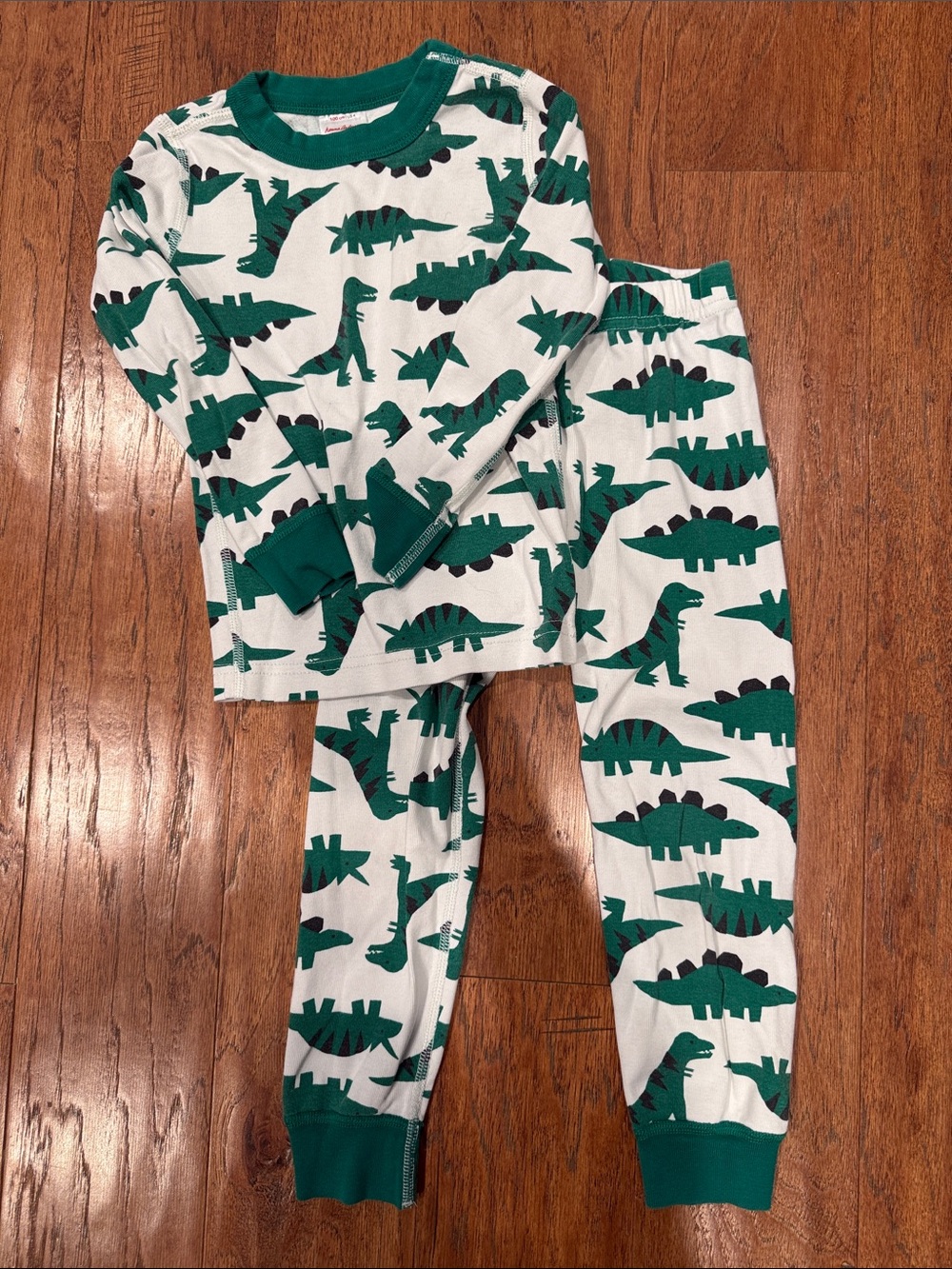 Hanna Andersson White & Green Dinosaur Long Sleeve Pajama Set